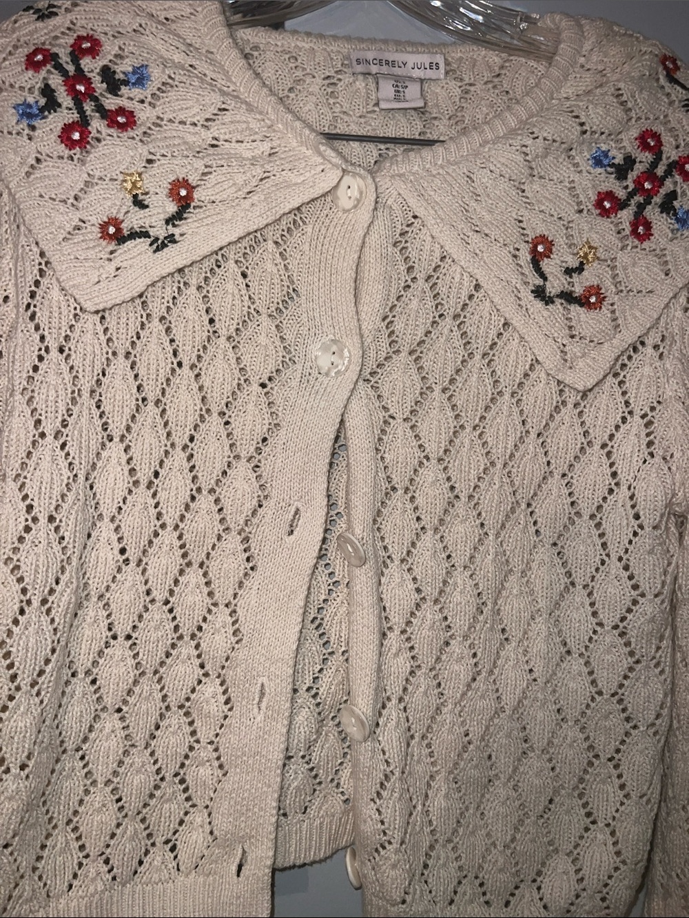 Sincerly Jules Cream Knit Cardigan with Embroidered Collar - Picture 4 of 10